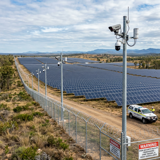 CCTV-monitored large solar farm installation